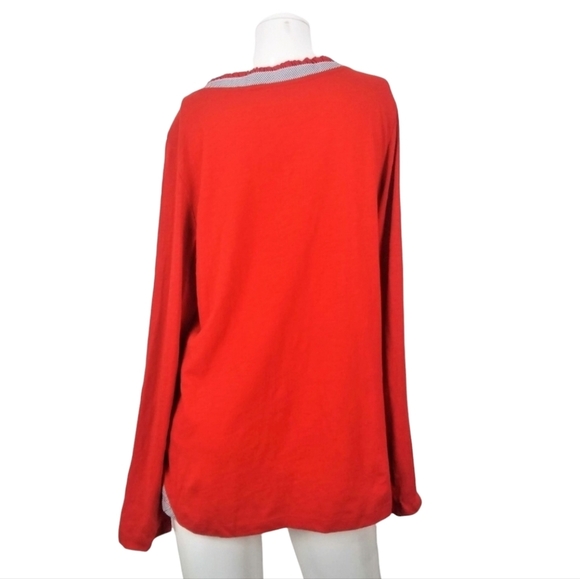 L.L. Bean Women's Size Med Orange Quarter-Button Ruffle Collar Long-Sleeve Top - Picture 3 of 7